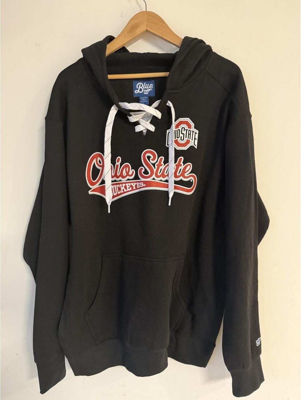 Blue 84 Ohio State Buckeyes Hockey Lace Up Hoodie Sweatshirt Mens L Black Ncaa